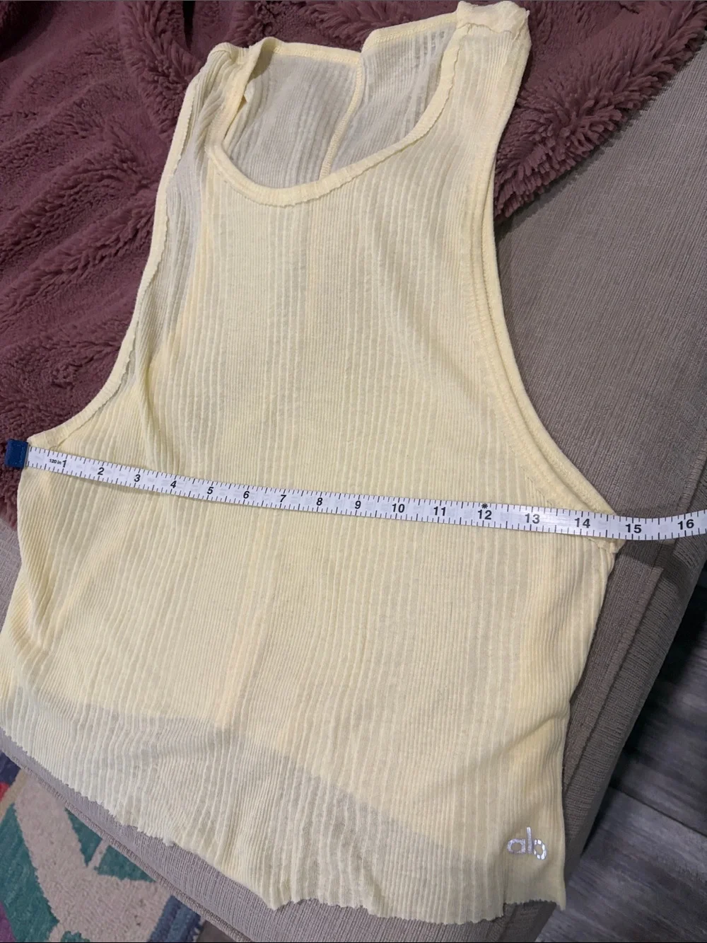 ALO Yoga Pale Yellow Muscle Tank Cropped Top
